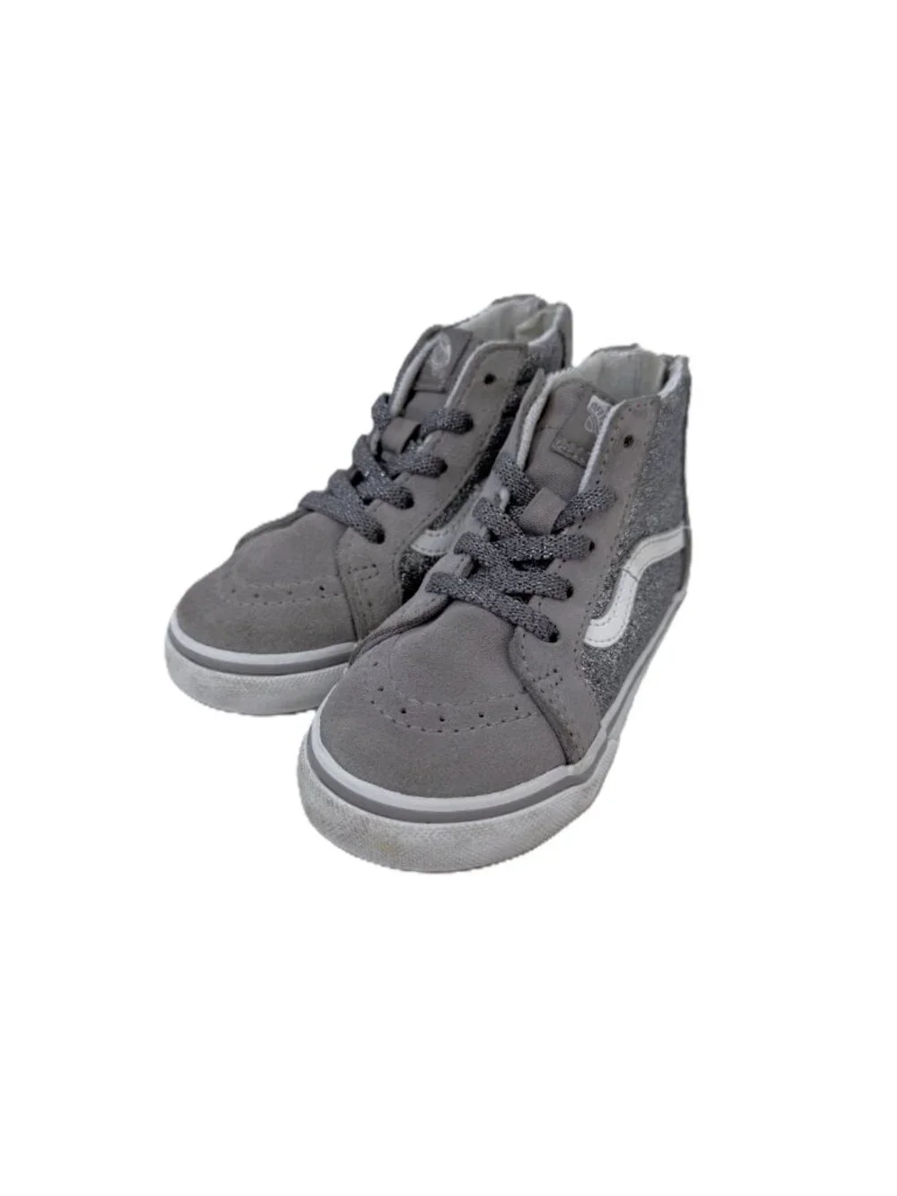 Vans Toddler Sk8-Hi Zip Gray Suede Glitter Sneakers Size 8